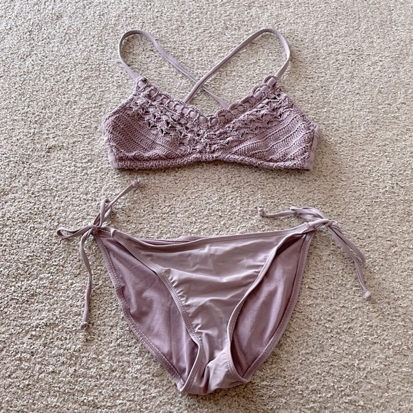 Ika Kul two piece swimsuit string bikini crochet top removable cups full bottom - Picture 1 of 7